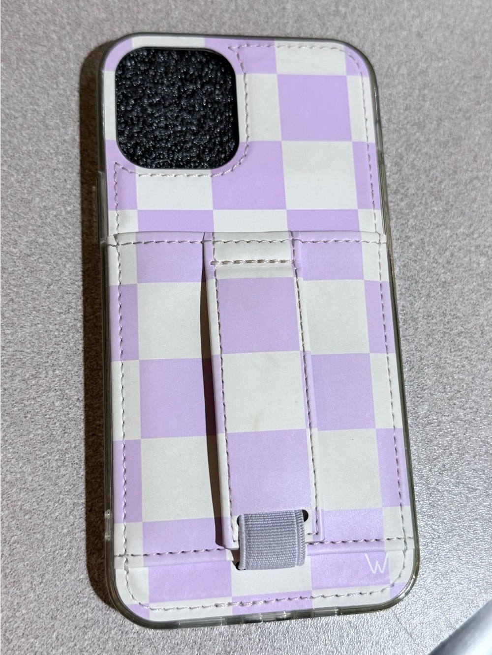Lilac Checkered Phone Case with Card Strap IPhone 12
